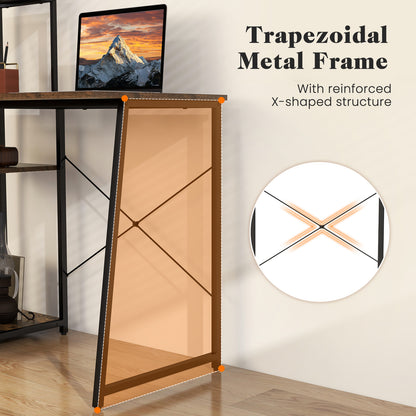 Computer Desk with Shelves and 3-Tier Storage Bookshelf-Brown