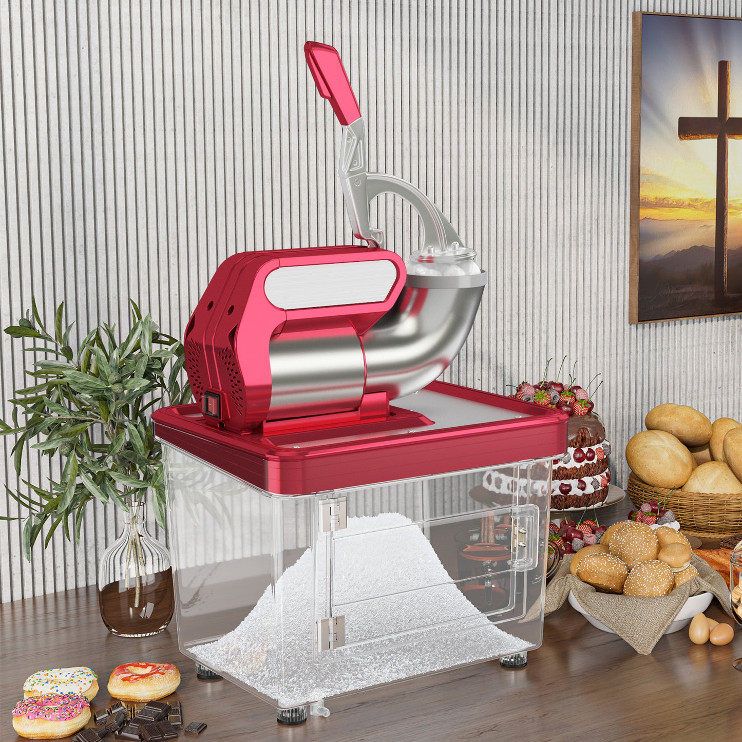 300W Commercial Ice Crusher with Dual Blades and Safety Switch-Red Kids Crystal