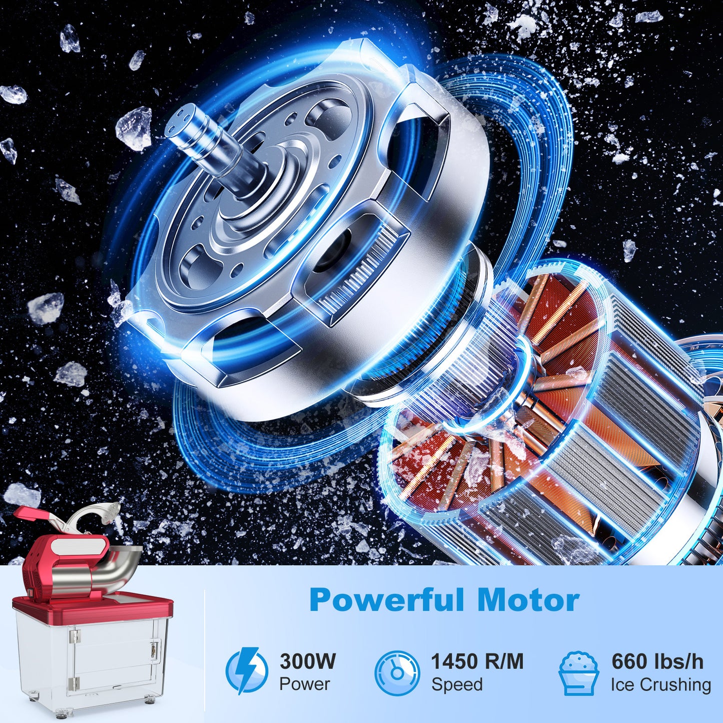 300W Commercial Ice Crusher with Dual Blades and Safety Switch-Red Kids Crystal
