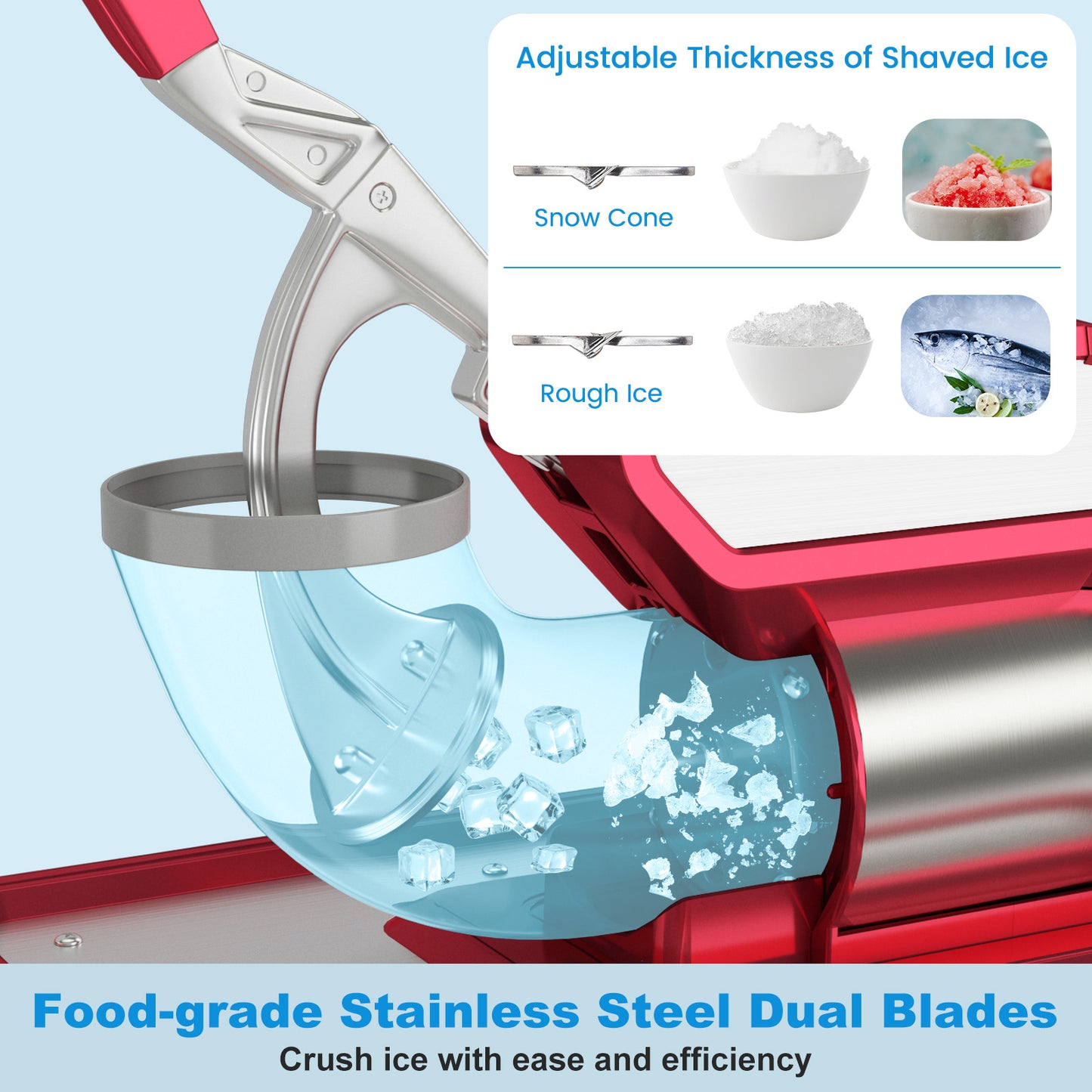 300W Commercial Ice Crusher with Dual Blades and Safety Switch-Red Kids Crystal
