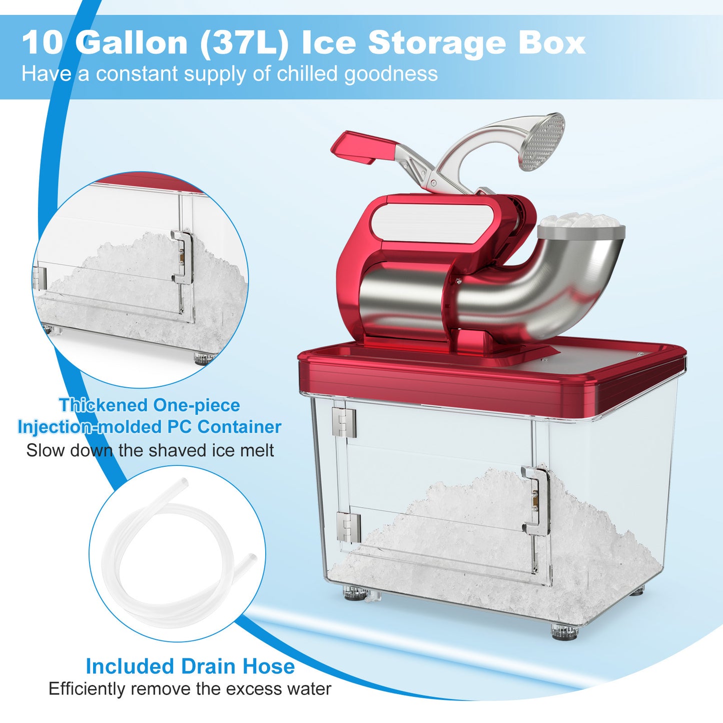 300W Commercial Ice Crusher with Dual Blades and Safety Switch-Red Kids Crystal