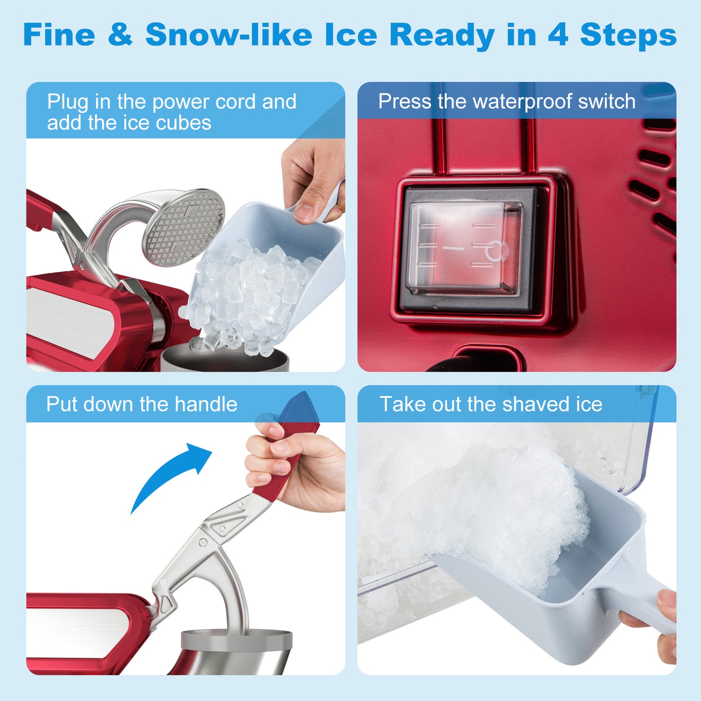 300W Commercial Ice Crusher with Dual Blades and Safety Switch-Red Kids Crystal