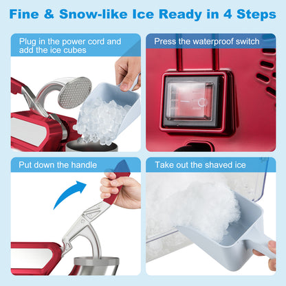 300W Commercial Ice Crusher with Dual Blades and Safety Switch-Red
