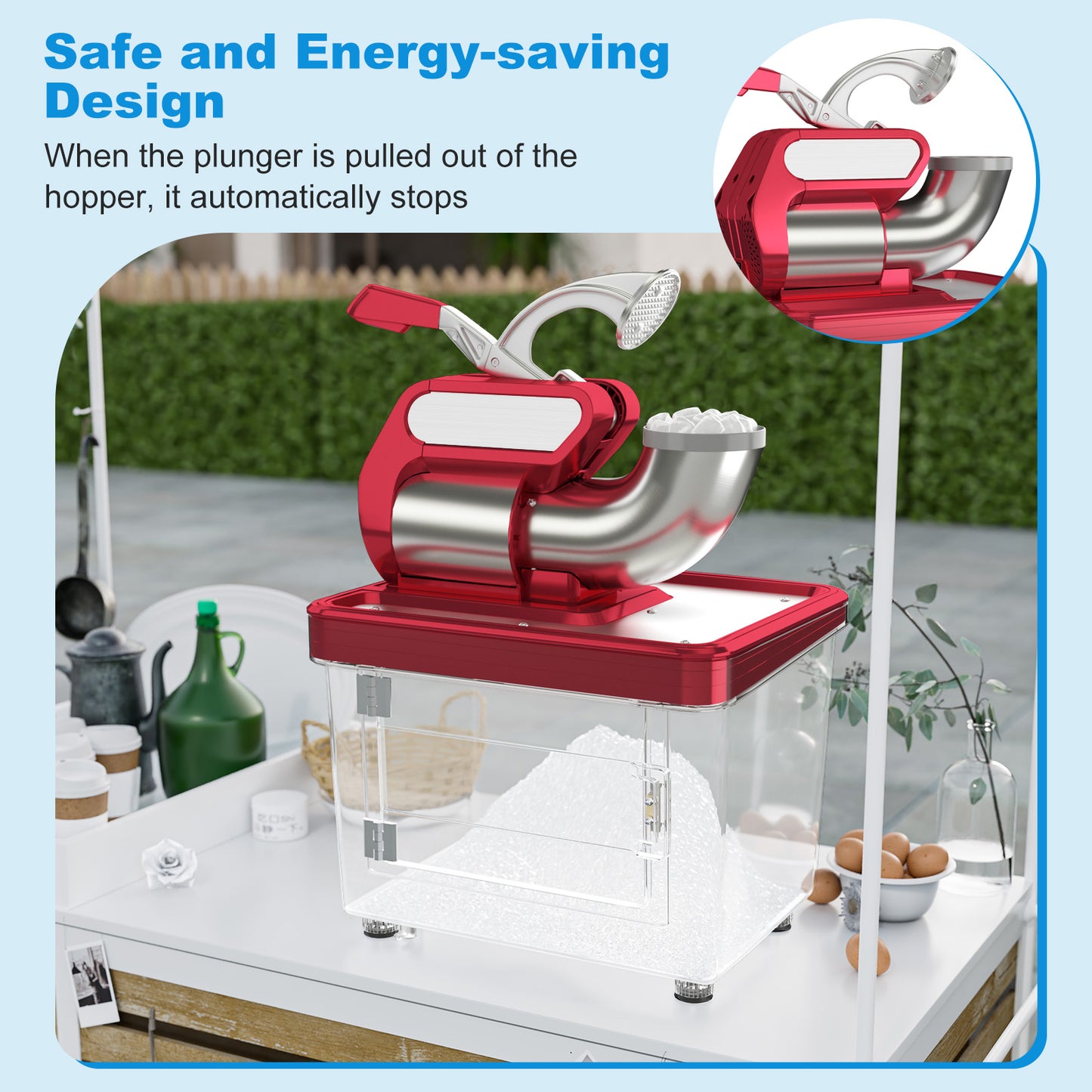 300W Commercial Ice Crusher with Dual Blades and Safety Switch-Red Kids Crystal