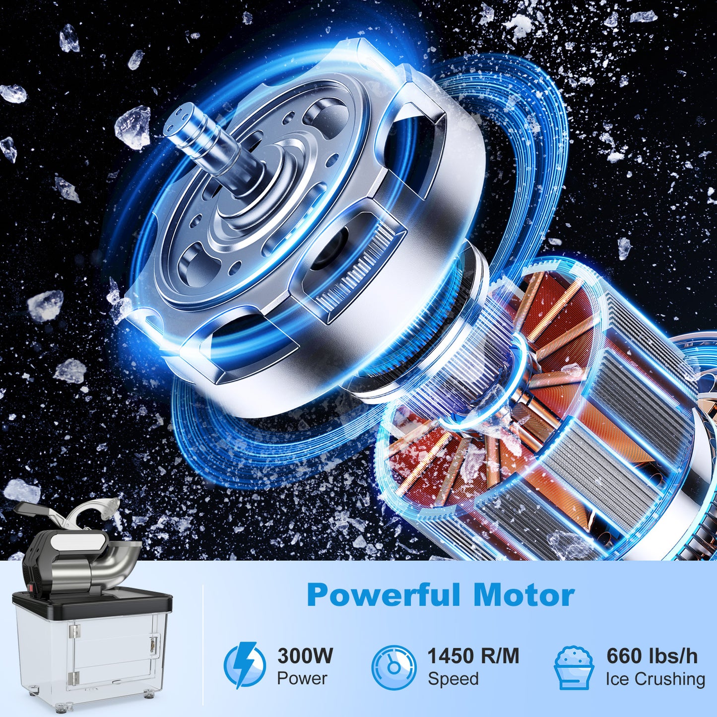 300W Commercial Ice Crusher with Dual Blades and Safety Switch-Black Kids Crystal
