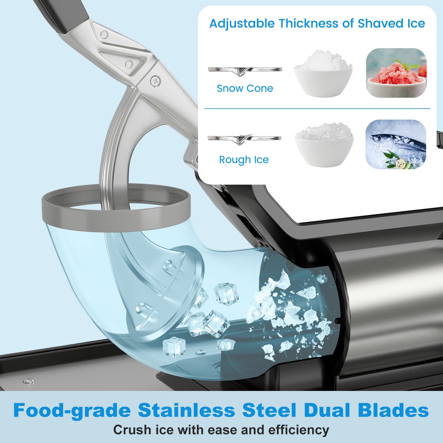 300W Commercial Ice Crusher with Dual Blades and Safety Switch-Black Kids Crystal