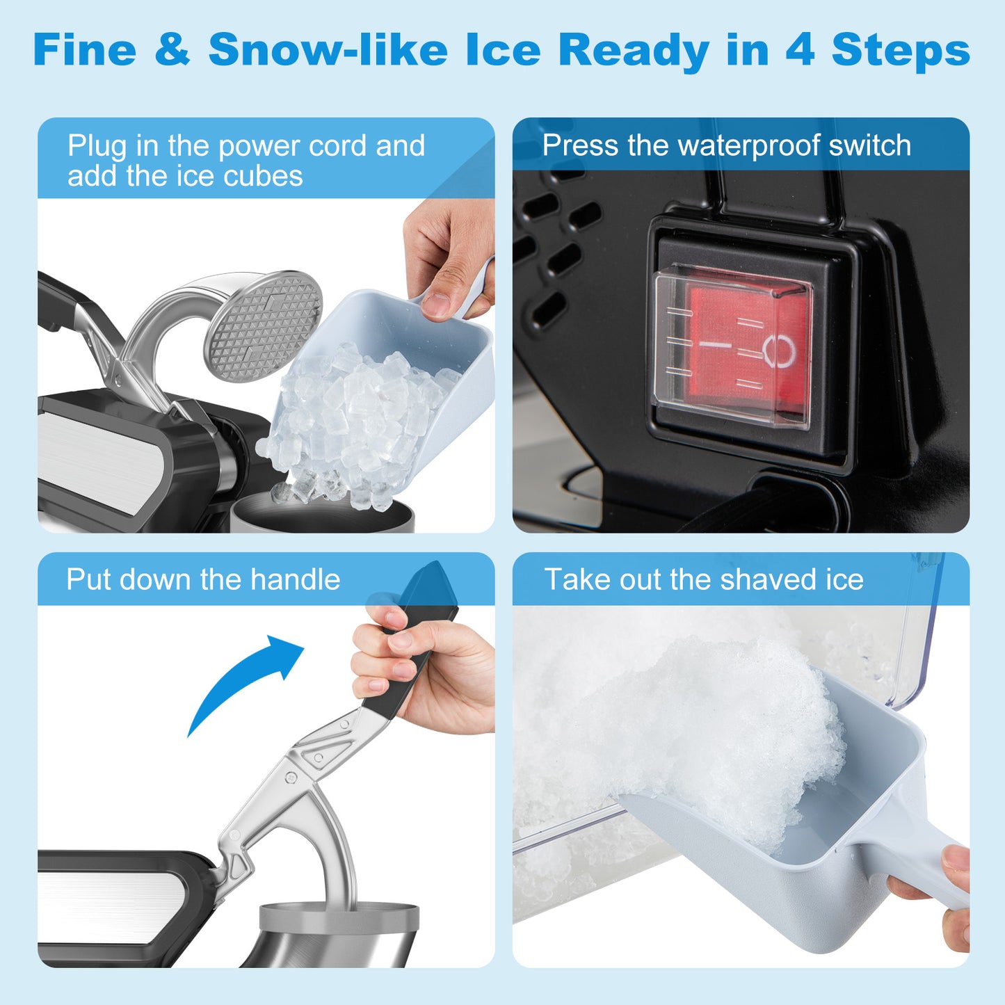 300W Commercial Ice Crusher with Dual Blades and Safety Switch-Black Kids Crystal