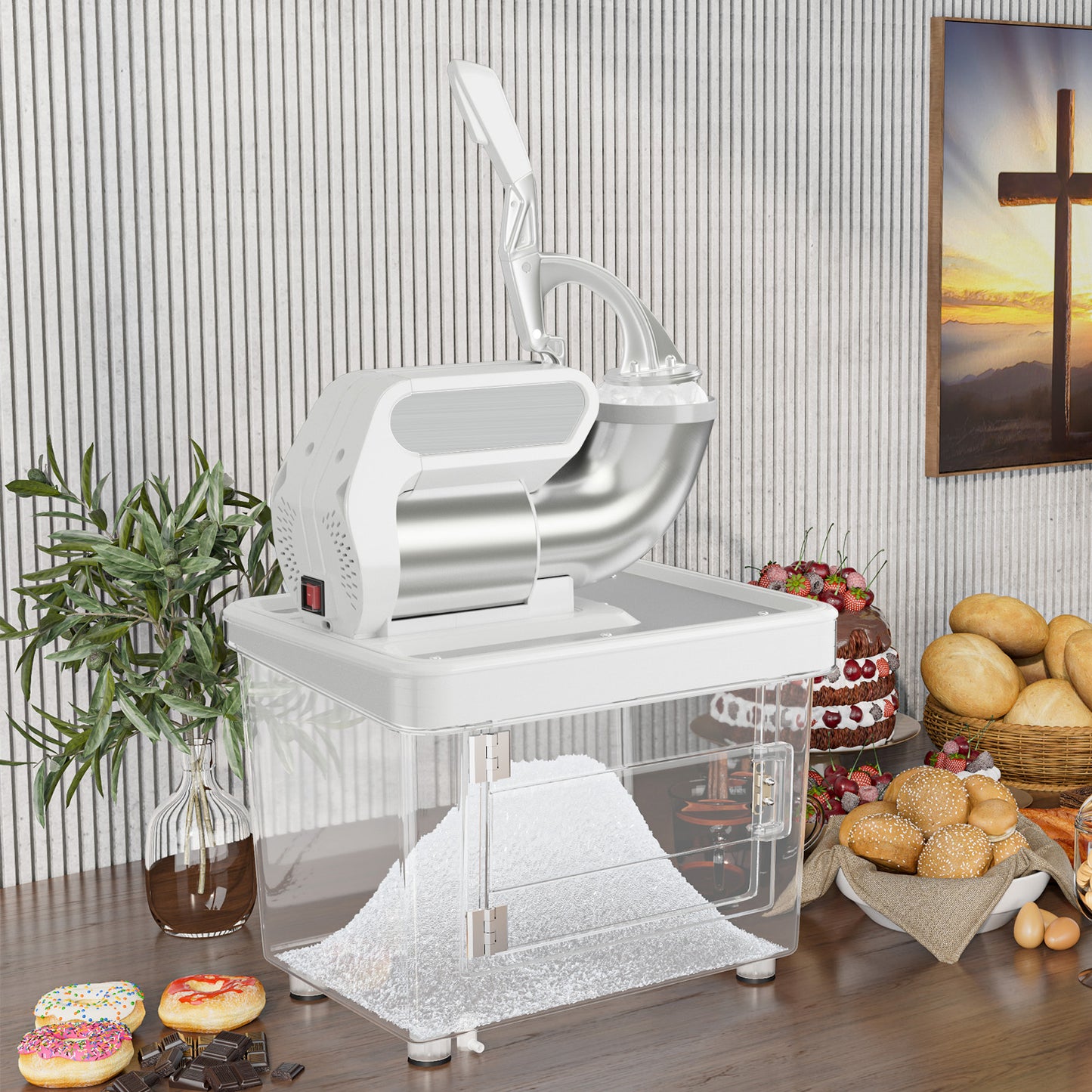 300W Commercial Ice Crusher with Dual Blades and Safety Switch-White Kids Crystal