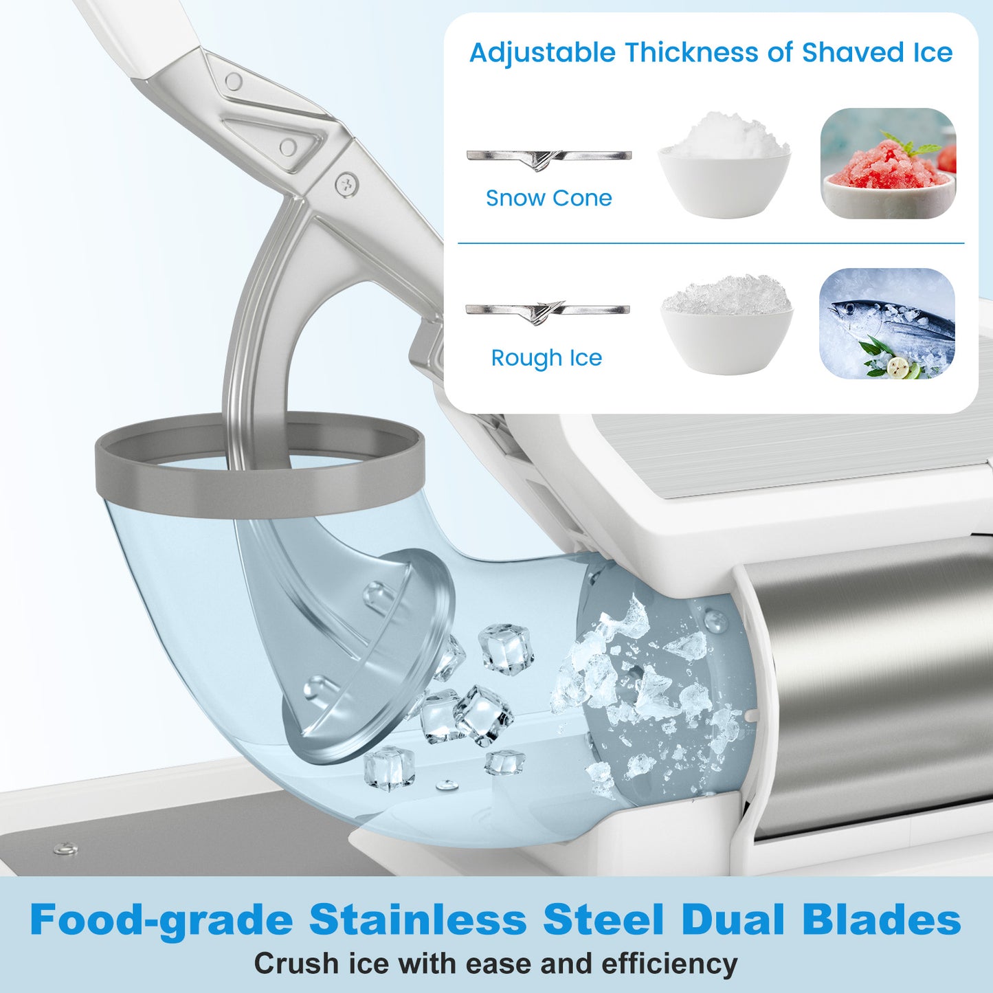 300W Commercial Ice Crusher with Dual Blades and Safety Switch-White Kids Crystal