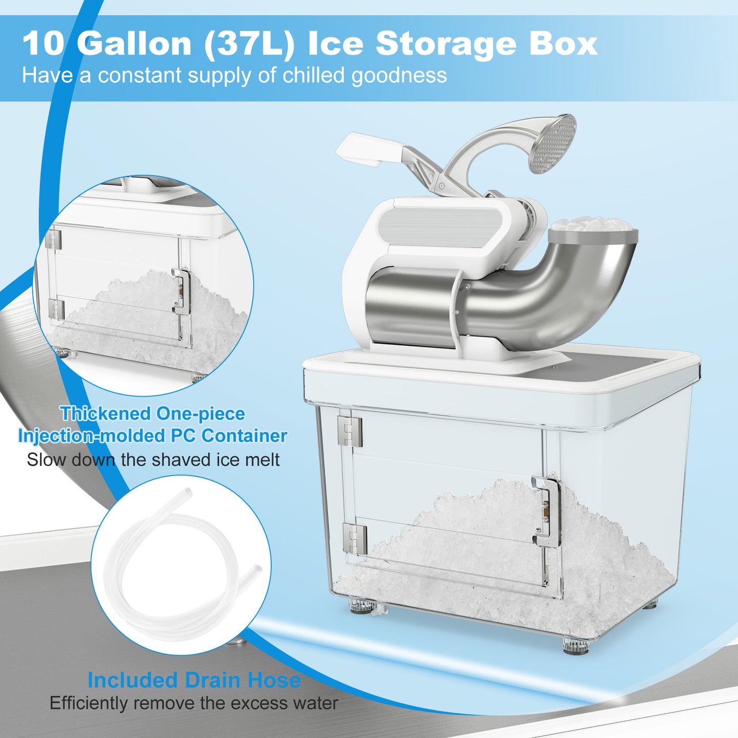 300W Commercial Ice Crusher with Dual Blades and Safety Switch-White Kids Crystal
