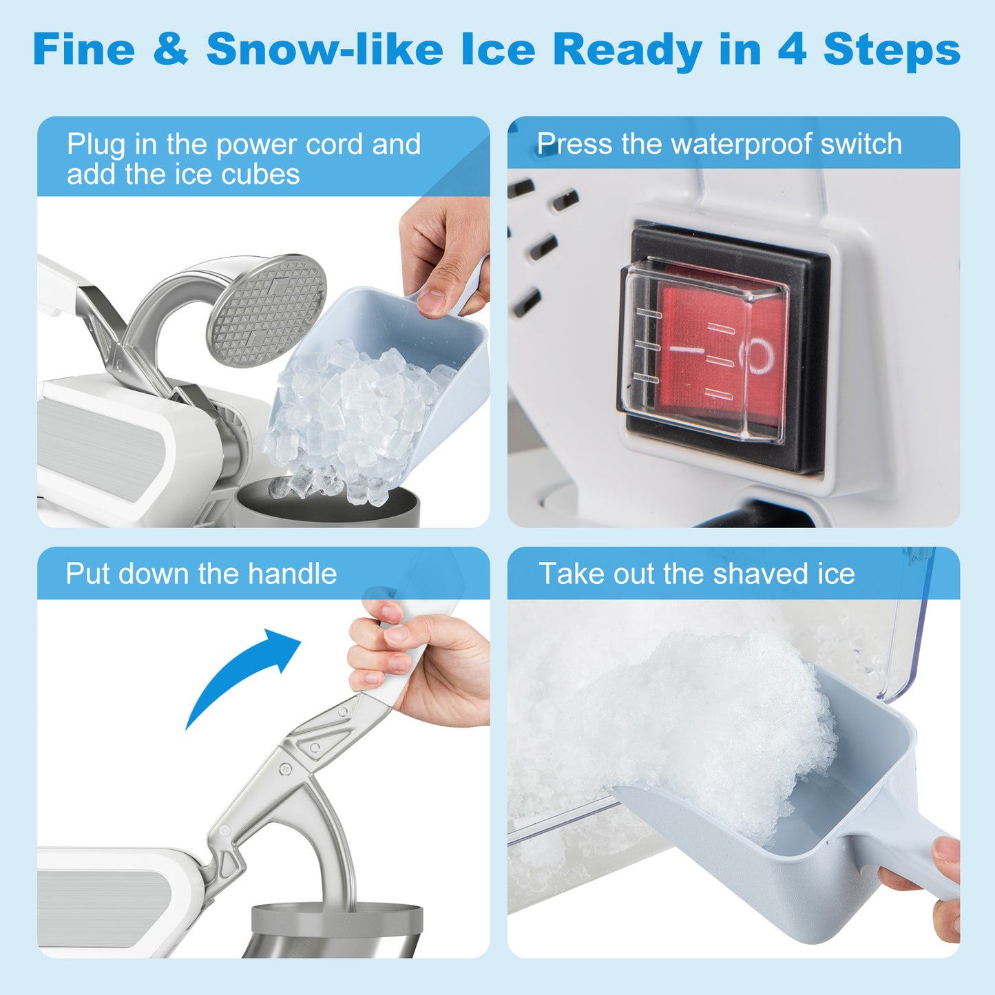 300W Commercial Ice Crusher with Dual Blades and Safety Switch-White Kids Crystal