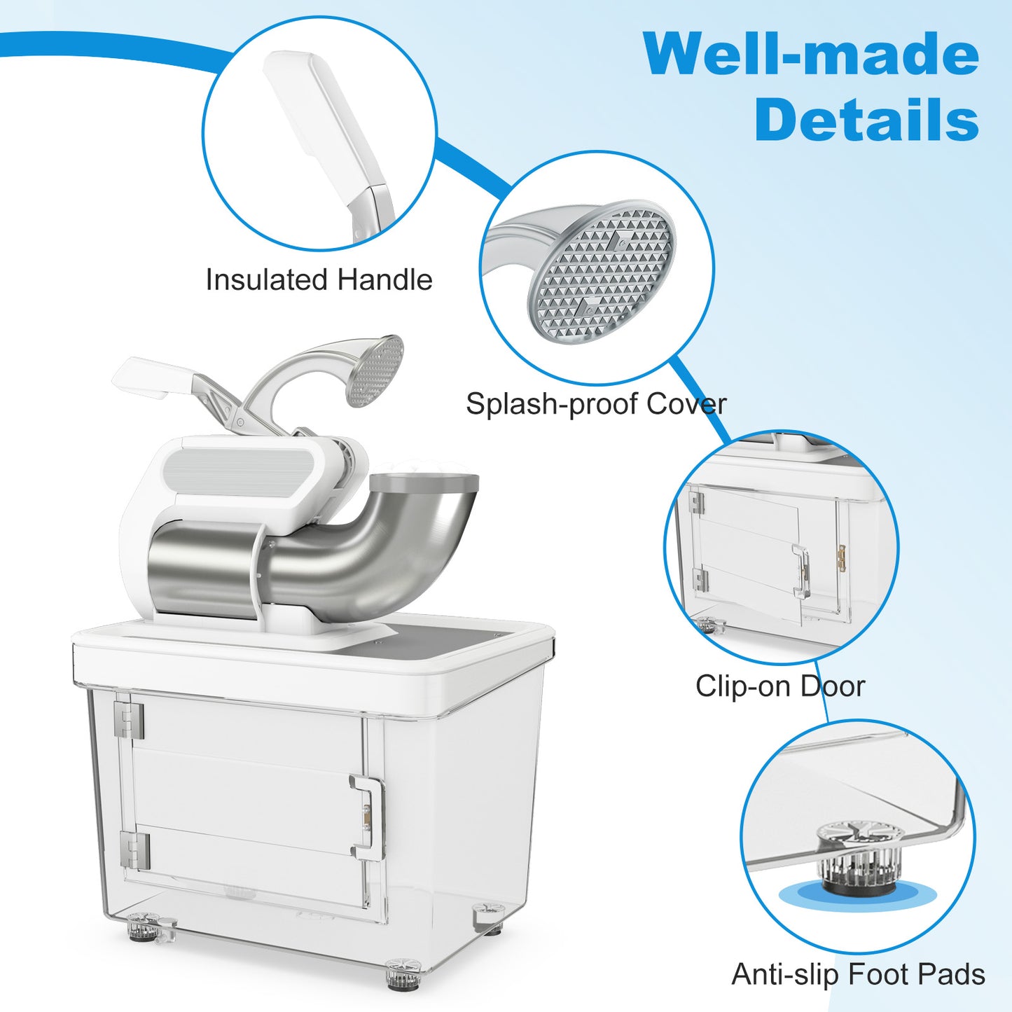 300W Commercial Ice Crusher with Dual Blades and Safety Switch-White Kids Crystal