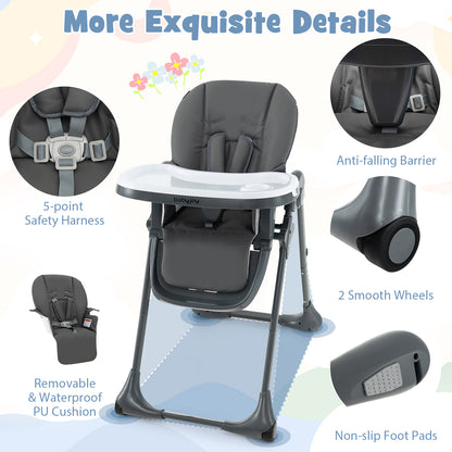 3-In-1 Convertible Baby High Chair with 7 Heights and Double Food Tray-Dark Gray
