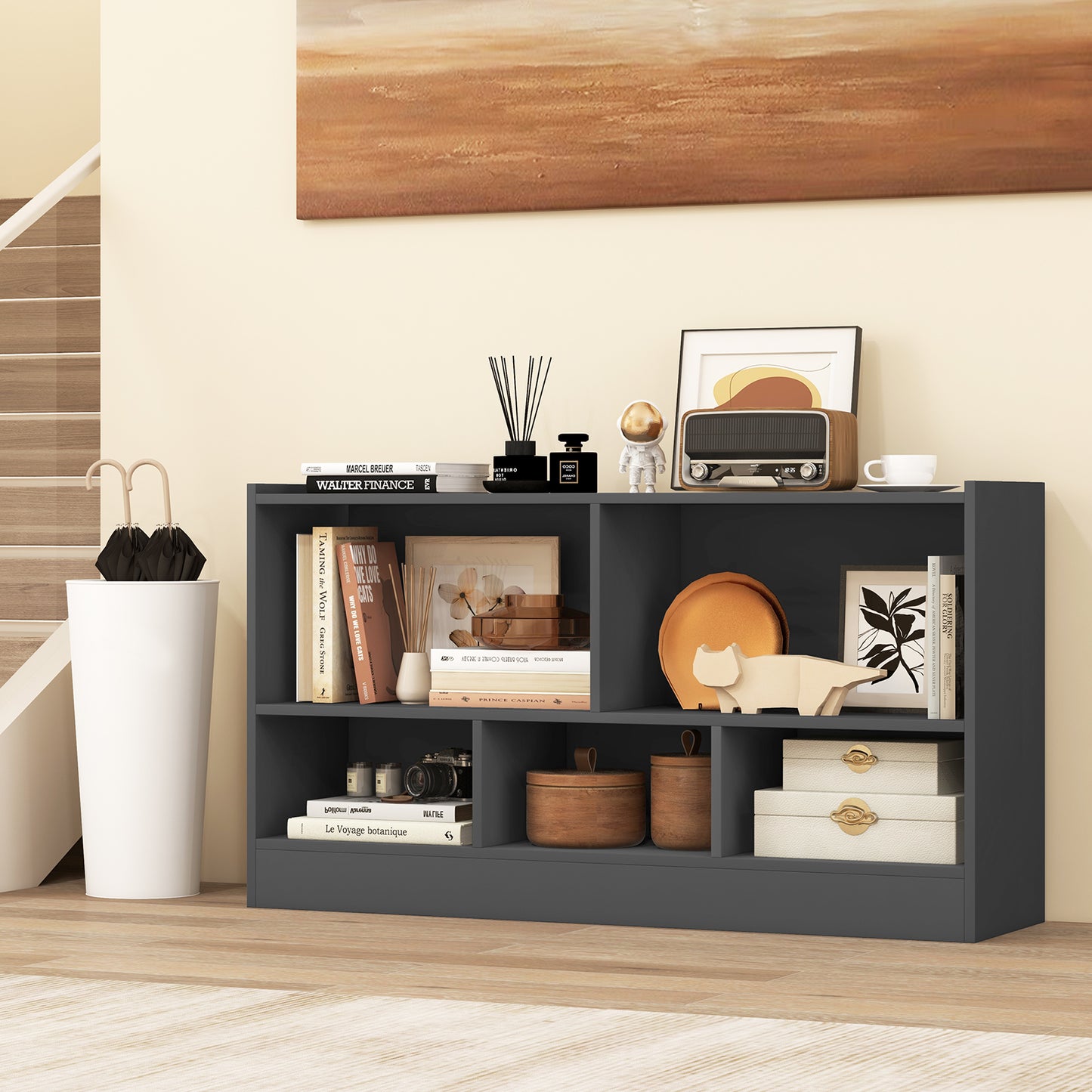 Kids 2-Shelf Bookcase 5-Cube Wood Toy Storage Cabinet Organizer-Gray Kids Crystal