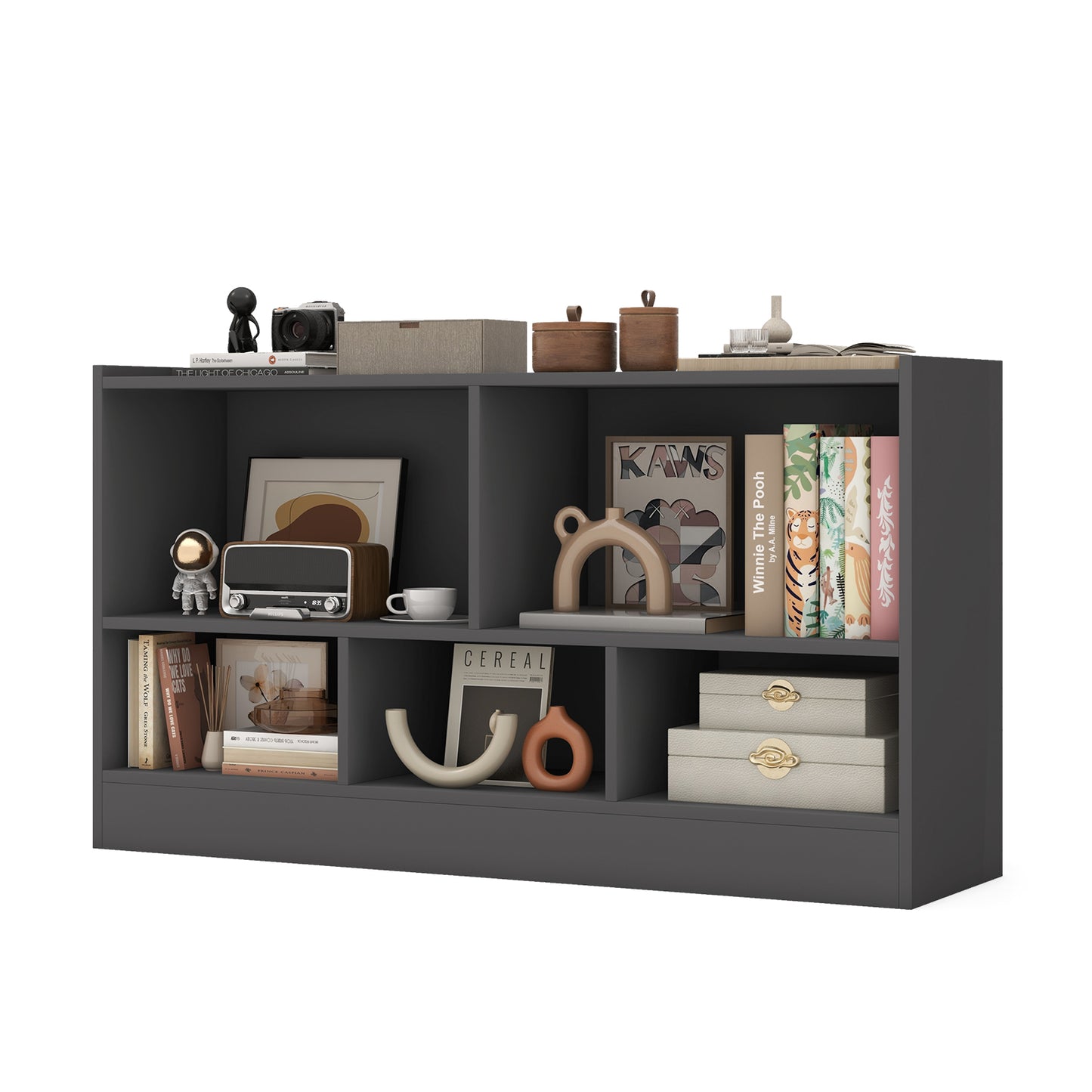 Kids 2-Shelf Bookcase 5-Cube Wood Toy Storage Cabinet Organizer-Gray Kids Crystal
