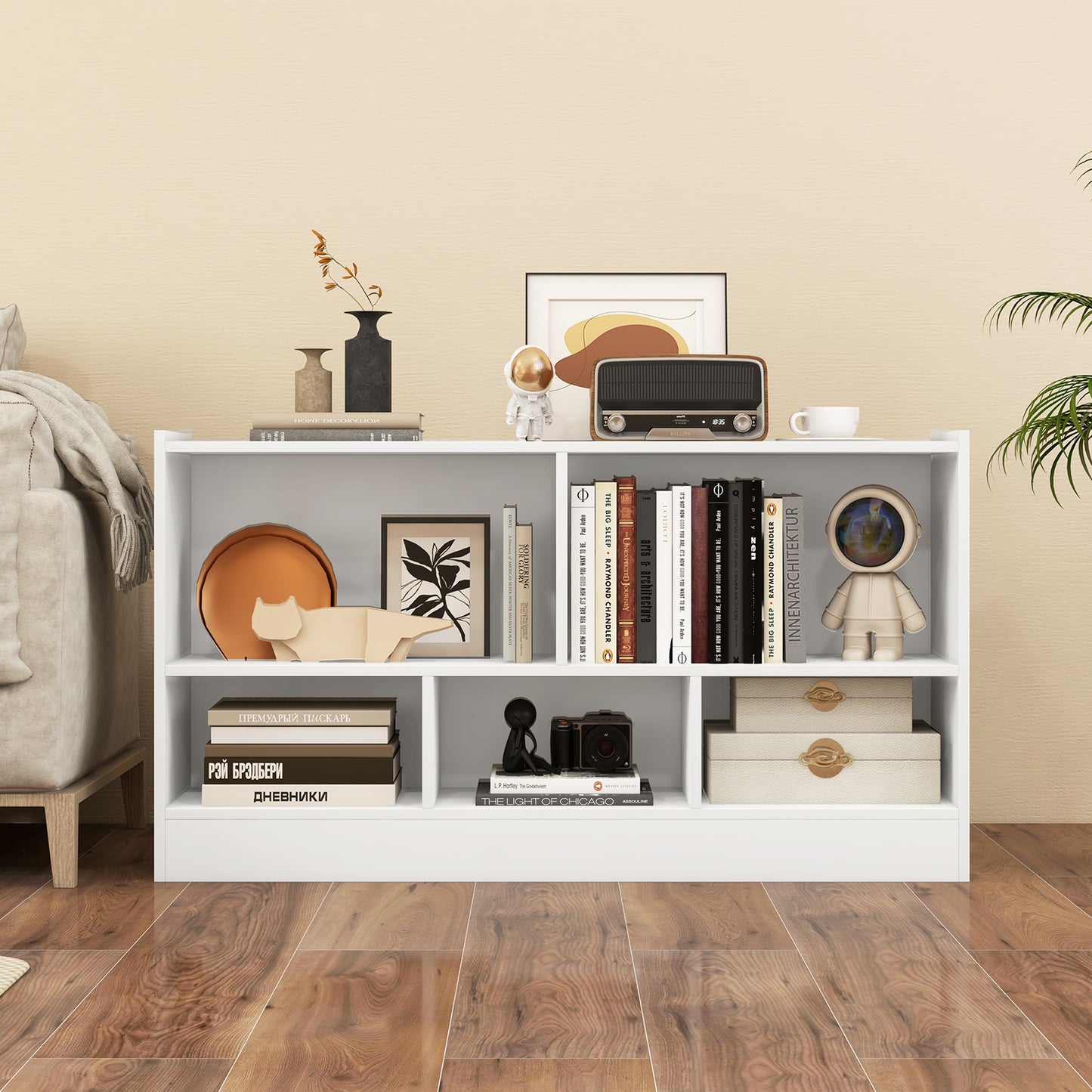 Kids 2-Shelf Bookcase 5-Cube Wood Toy Storage Cabinet Organizer-White Kids Crystal