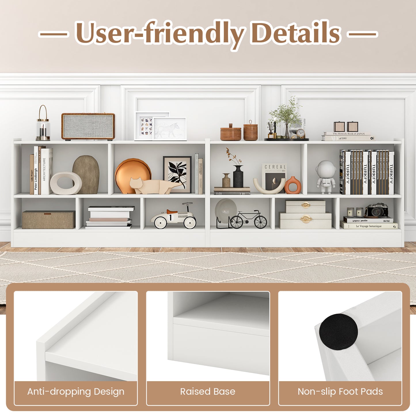 Kids 2-Shelf Bookcase 5-Cube Wood Toy Storage Cabinet Organizer-White Kids Crystal