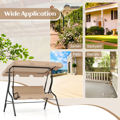 3 Seat Outdoor Patio Canopy Swing with Cushioned Steel Frame-Beige