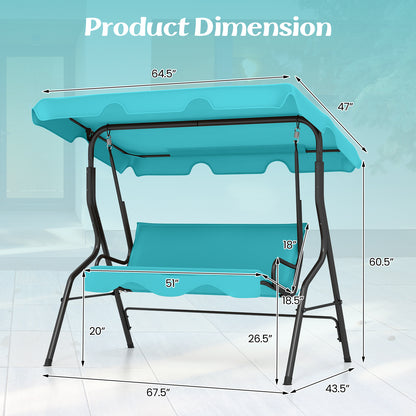 3 Seats Patio Canopy Cushioned Steel Frame Swing Glider Hammock-Blue