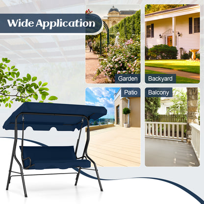 3-Seat Outdoor Patio Canopy Swing with Cushioned Steel Frame-Navy