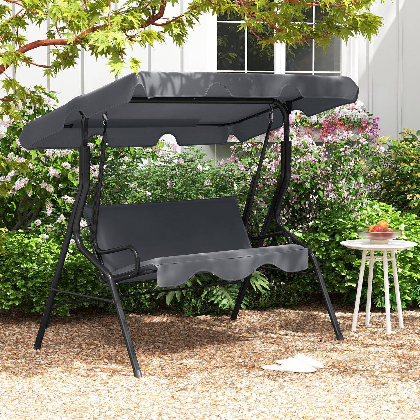 3-Seat Outdoor Patio Canopy Swing with Cushioned Steel Frame-Gray Kids Crystal