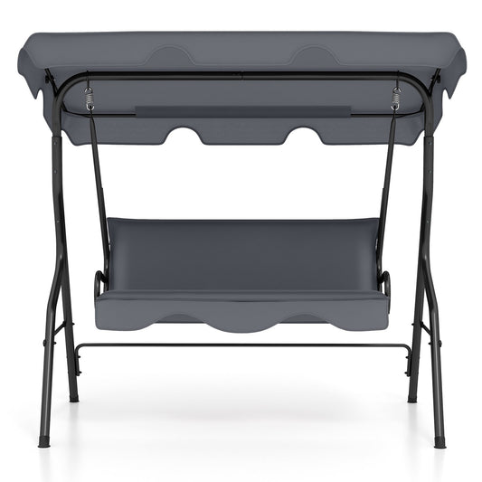 3-Seat Outdoor Patio Canopy Swing with Cushioned Steel Frame-Gray