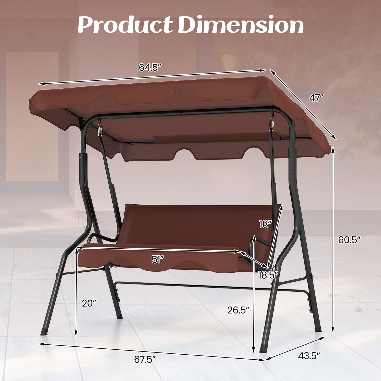 3 Seats Patio Canopy Swing-Brown Kids Crystal