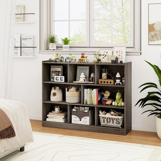 3-Tier Open Bookcase 8-Cube Floor Standing Storage Shelves Display Cabinet-Gray Kids Crystal