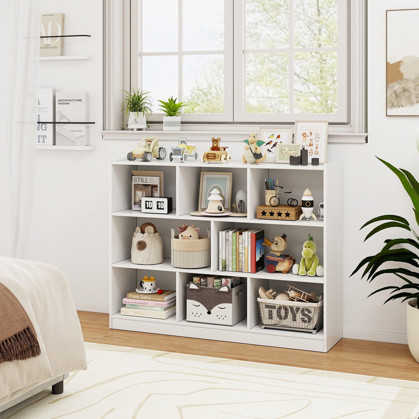 3-Tier Open Bookcase 8-Cube Floor Standing Storage Shelves Display Cabinet-White Kids Crystal