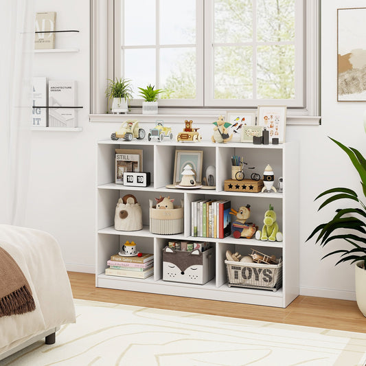 3-Tier Open Bookcase 8-Cube Floor Standing Storage Shelves Display Cabinet-White Kids Crystal
