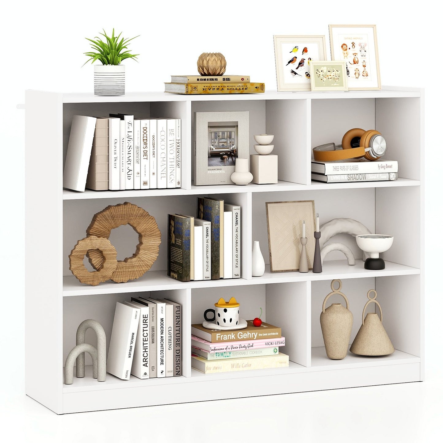3-Tier Open Bookcase 8-Cube Floor Standing Storage Shelves Display Cabinet-White Kids Crystal