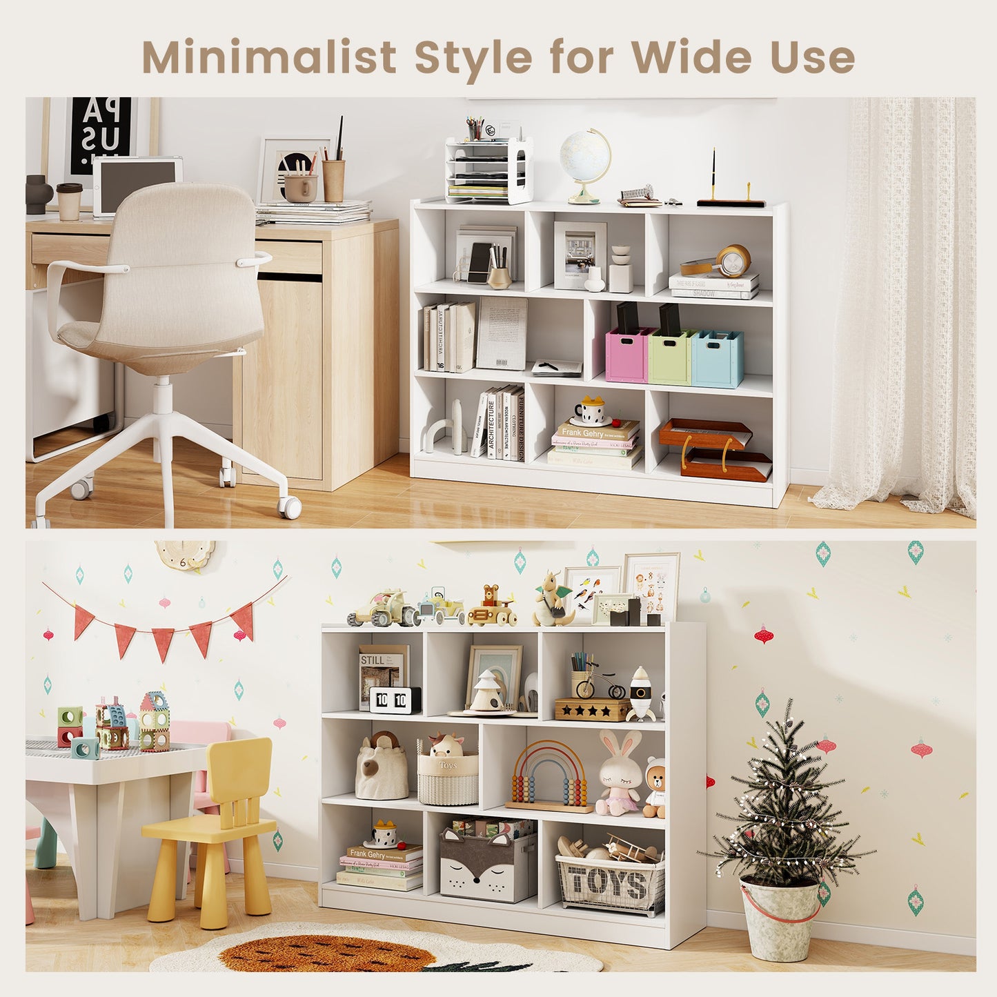 3-Tier Open Bookcase 8-Cube Floor Standing Storage Shelves Display Cabinet-White Kids Crystal