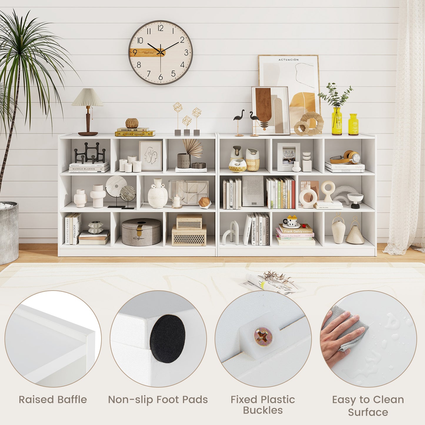 3-Tier Open Bookcase 8-Cube Floor Standing Storage Shelves Display Cabinet-White Kids Crystal