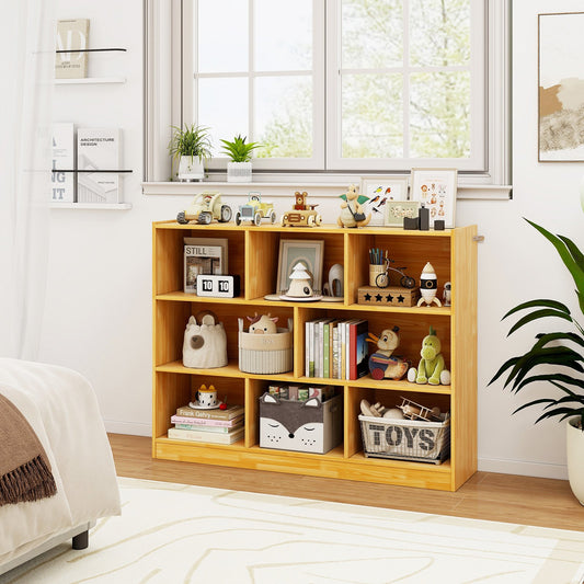 3-Tier Open Bookcase 8-Cube Floor Standing Storage Shelves Display Cabinet-Yellow Kids Crystal