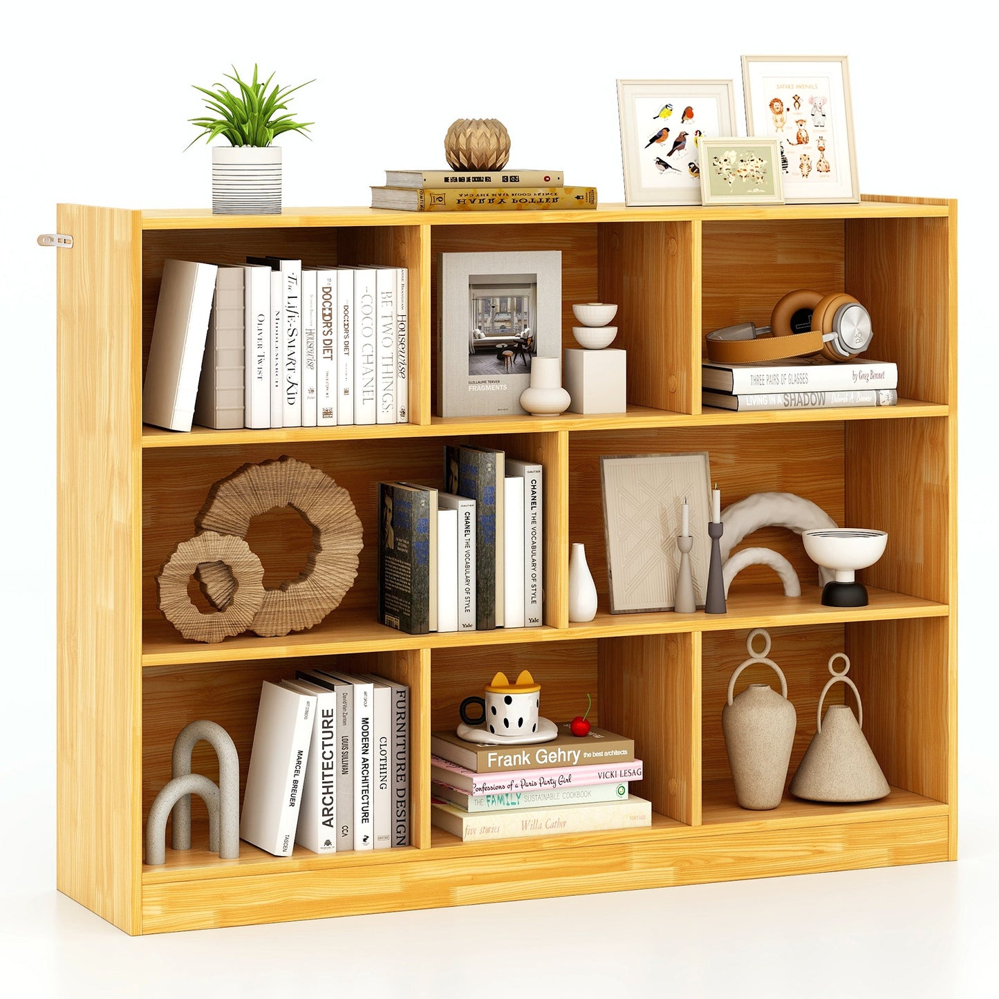 3-Tier Open Bookcase 8-Cube Floor Standing Storage Shelves Display Cabinet-Yellow Kids Crystal