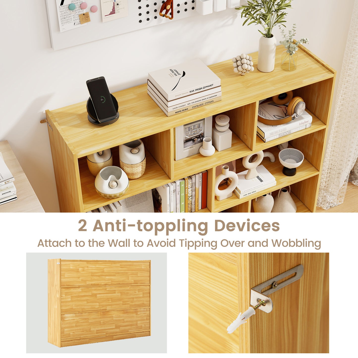 3-Tier Open Bookcase 8-Cube Floor Standing Storage Shelves Display Cabinet-Yellow Kids Crystal