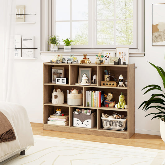 3-Tier Open Bookcase 8-Cube Floor Standing Storage Shelves-Natural Kids Crystal