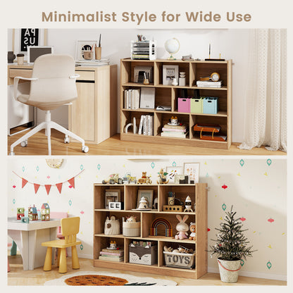 3-Tier Open Bookcase 8-Cube Floor Standing Storage Shelves-Natural