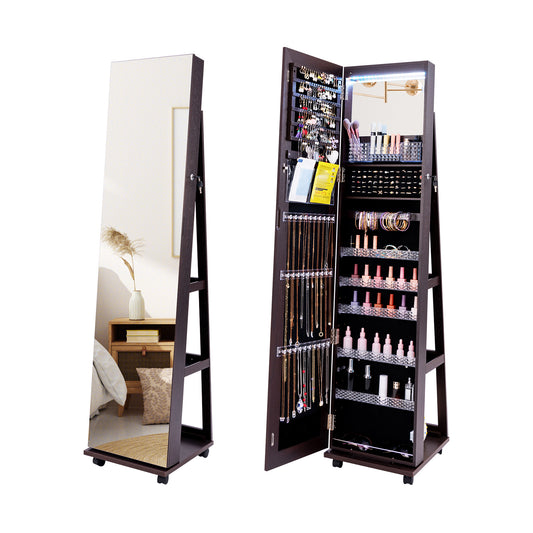 64 Inches Lockable Jewelry Cabinet Armoire with Built-in Makeup Mirror-Purple Kids Crystal