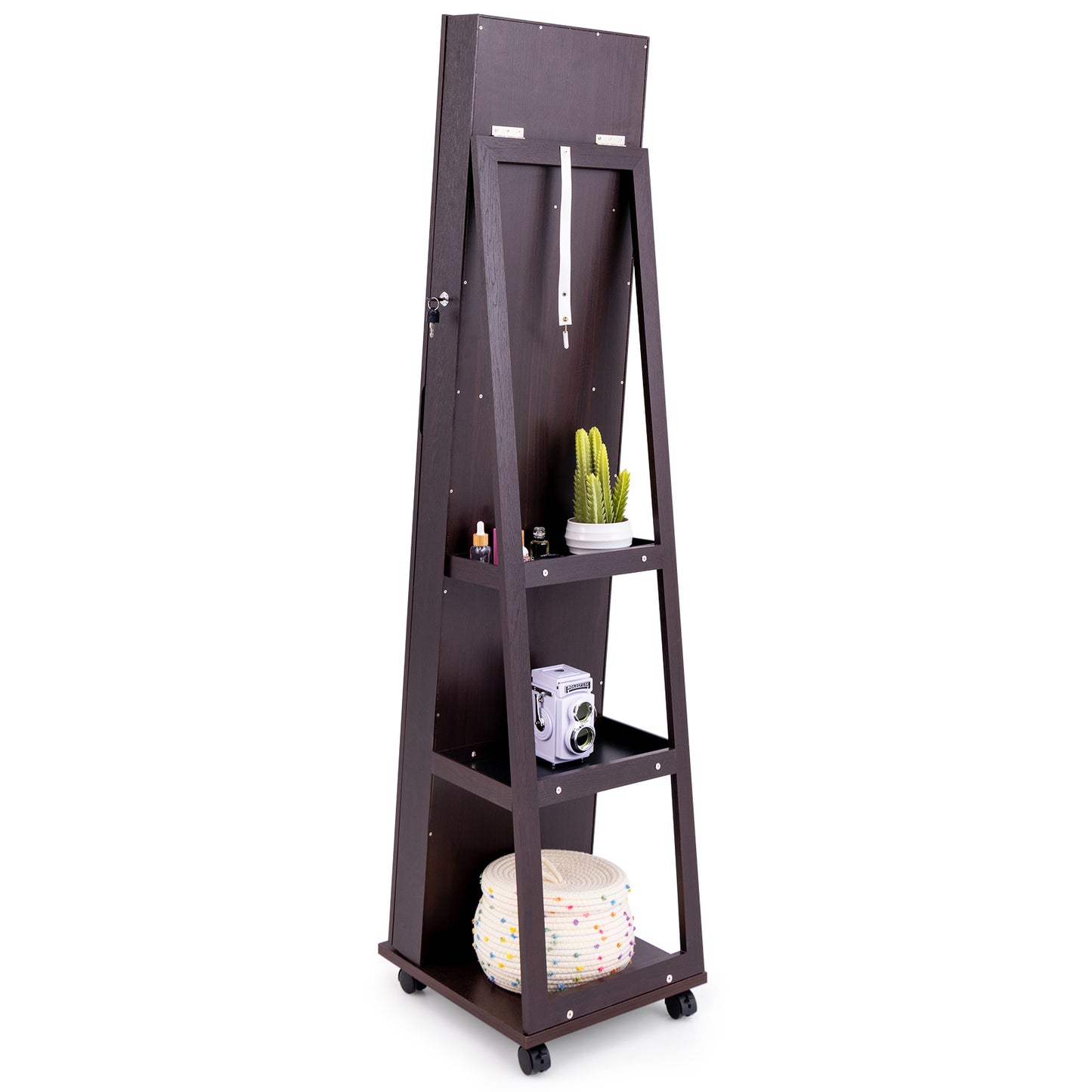64 Inches Lockable Jewelry Cabinet Armoire with Built-in Makeup Mirror-Purple Kids Crystal