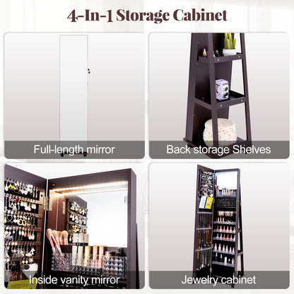 64 Inches Lockable Jewelry Cabinet Armoire with Built-in Makeup Mirror-Purple