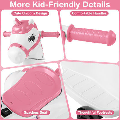 12V Unicorn Ride on Toy with Training Wheels and Horse Riding Mode-Pink