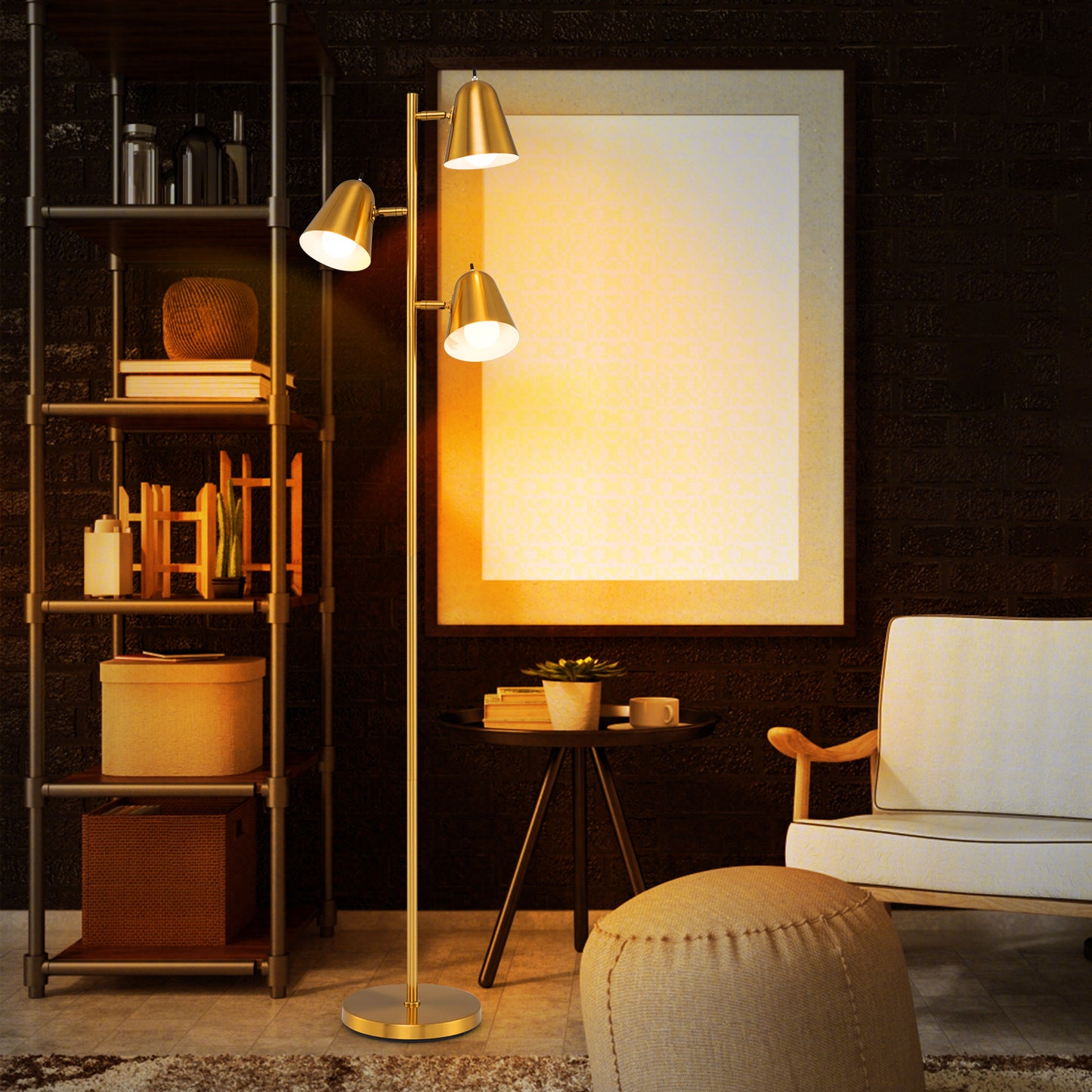 64 Inch 3-Light LED Floor Lamp Reading Light for Living Room Bedroom-Golden Kids Crystal