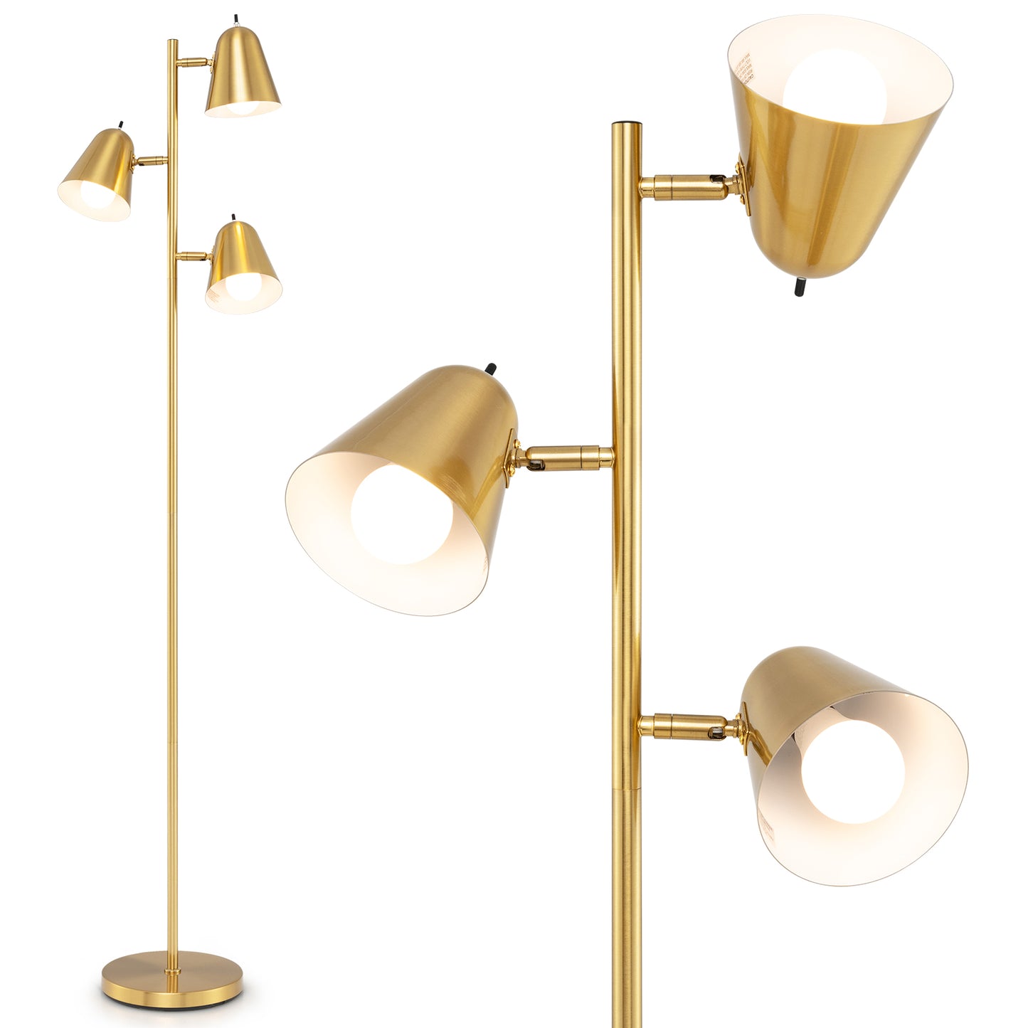64 Inch 3-Light LED Floor Lamp Reading Light for Living Room Bedroom-Golden Kids Crystal