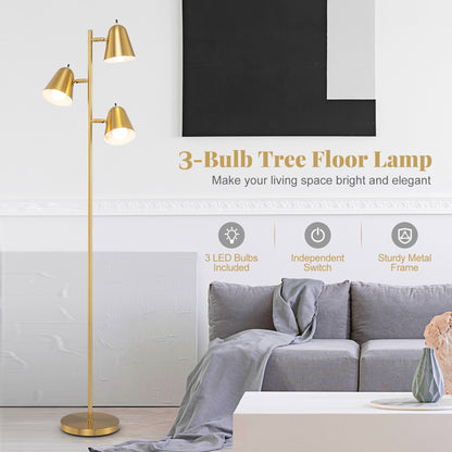 64 Inch 3-Light LED Floor Lamp Reading Light for Living Room Bedroom-Golden