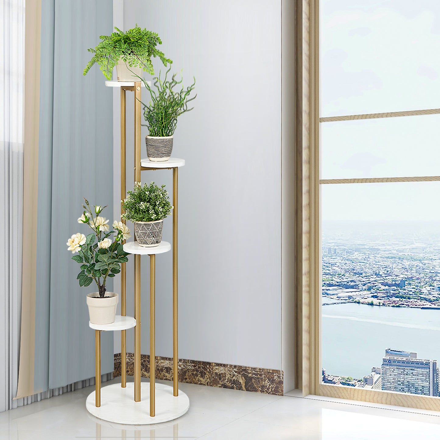 4-Tier 48.5 Inch Metal Plant Stand-White Kids Crystal