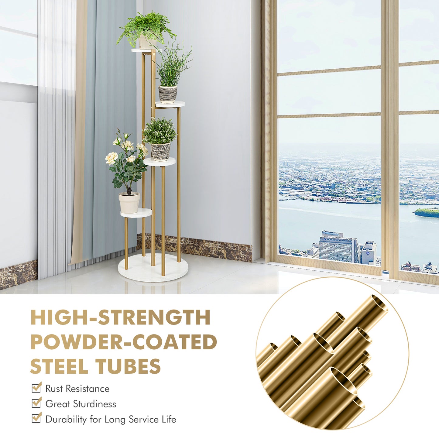 4-Tier 48.5 Inch Metal Plant Stand-White Kids Crystal