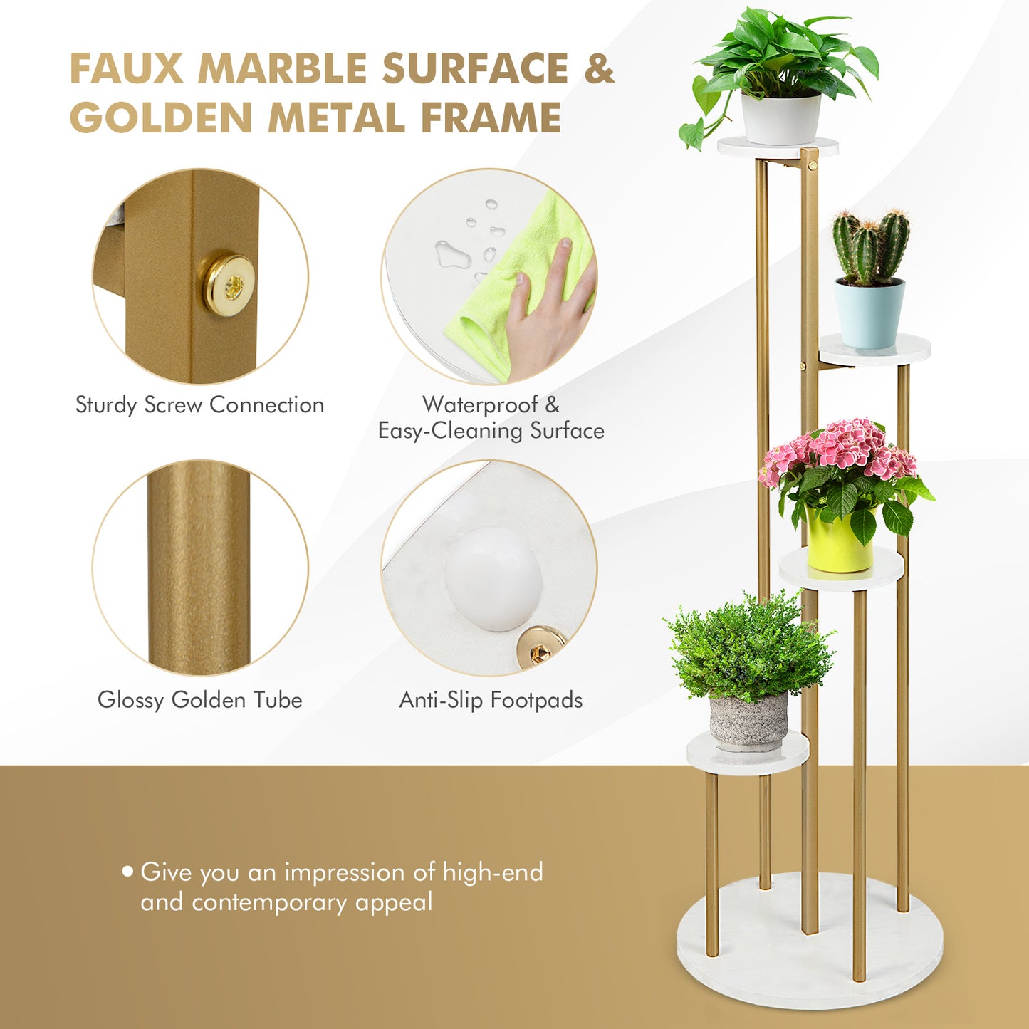 4-Tier 48.5 Inch Metal Plant Stand-White Kids Crystal