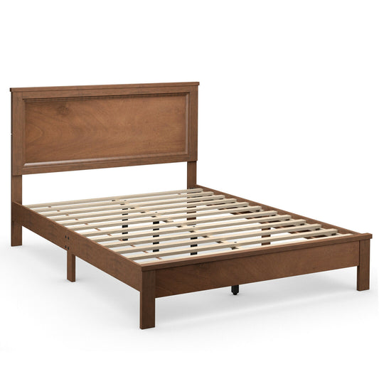 Queen Size Bed Frame Platform Slat High Headboard Bedroom with Rubber Wood Leg-Walnut Kids Crystal