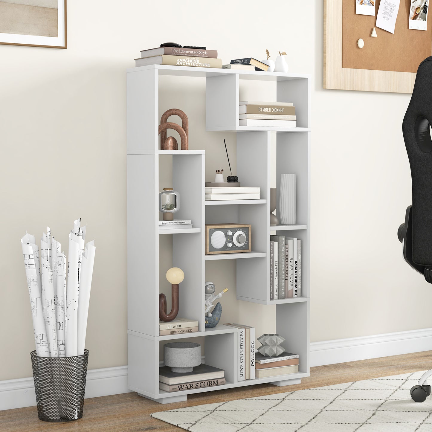 47-Inch Tall Bookshelf for Home Office Living Room-White Kids Crystal